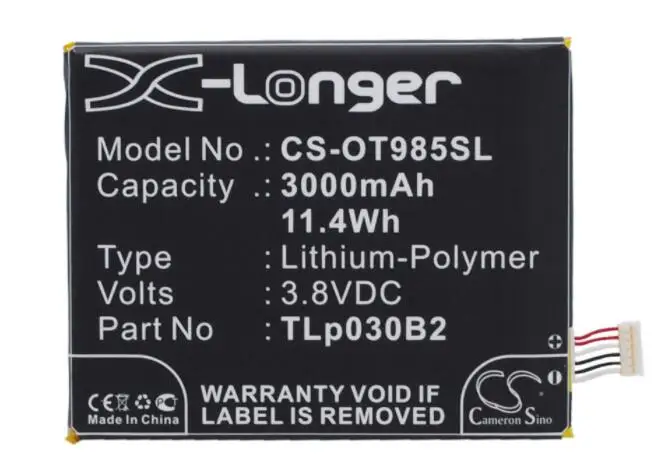 

cameron sino 3000mah battery for ALCATEL One Touch Flash 2 Dual SIM LTE One Touch Pop S7 OT-7045 OT-7045Y OT-7049D C3000003C1