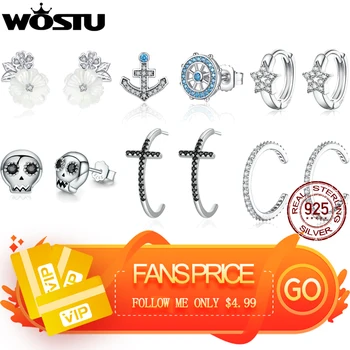

WOSTU Fans Only Price 925 Sterling Silver Hollow Zircon Flower Stud Earrings For Women Elegant Wedding silver Jewelry gift