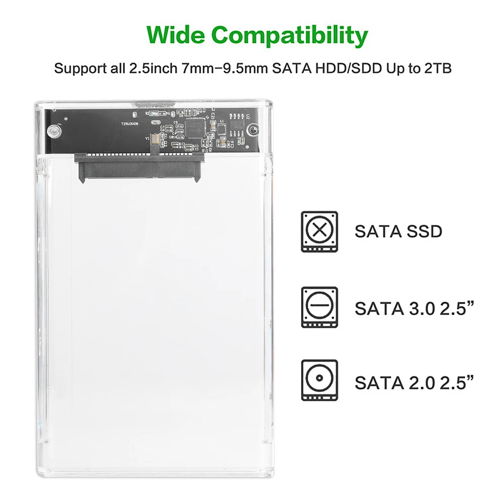 2.5 inch Plastic Transparent HDD SSD Case SATA III to USB 3.0 Hard Drive Disk Enclosure Screw-free Plug and Play for Laptop PC 3.5 inch hdd enclosure HDD Box Enclosures