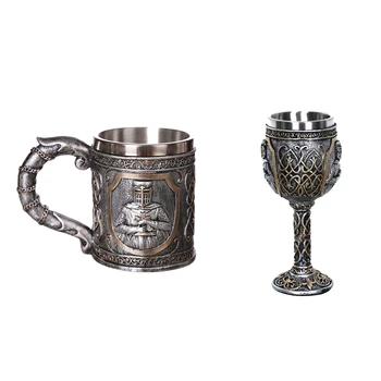 

2 Pcs Medieval Templar Crusader Knight Mug Suit Of Armor Knight Of the Cross Beer Stein Tankard Coffee Cup, Mug & Wine Cup