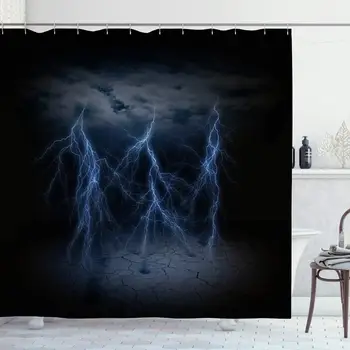 

Shower Curtain Set with Hooks 72x78 Empty Dramatic Abstract Dark Lightening Bolt Night Ground Ceiling Clouds Parks Crack Outdoor
