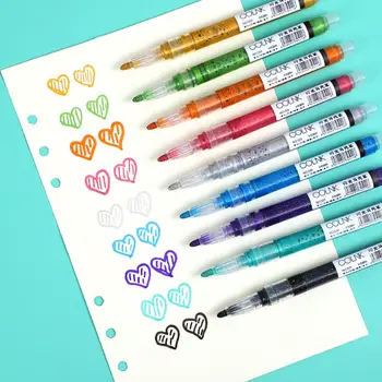

JIANWU 9pcs/set Cute Direct liquid type marker pen Water color flash Marker Pen for Paint Draw for journal pen kawaii
