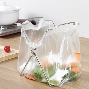 

New Folding Garbage Bag Shelf Stainless Steel Home Kitchen Countertop Trash Bag Bracket Holder Organizer Dishcloth Towel Rack F