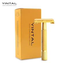 YINTAL классический двойной край ручной бритвы короткая латунная ручка Безопасные бритвы золотого цвета портативные бритвы для путешествий Мужчины бритья