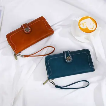 

Vintage oil wax leather new wallet Women Card Holder Cute Credit Card ID Holders Wallet Zipper Change Coin Purse Wallet new