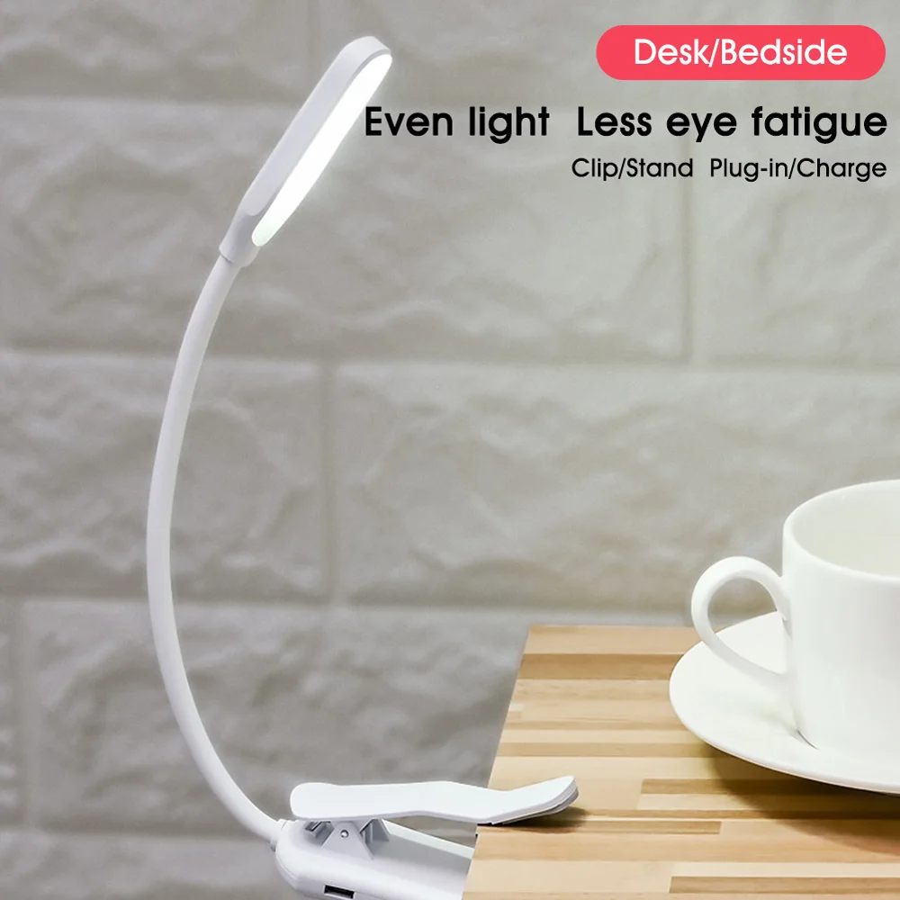 Wiederaufladbare Buch Licht Mini 7 LED Lesen Licht 3-Ebene Warmen Cool White Flexible Einfach Clip Lampe Lesen Nacht lesen Lampe in Bett