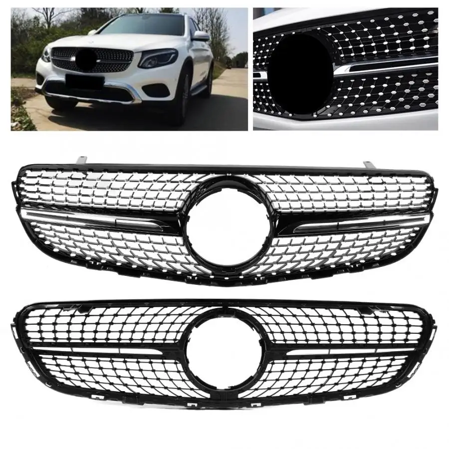 Передняя Алмазная решетка для бампера подходит Mercedes GLC class X253 15-18 черная