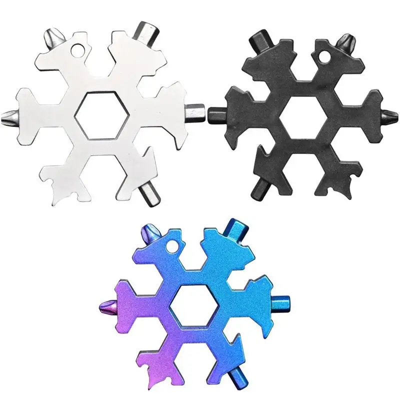 

Outdoor Multi-function EDC Tool Stainless Steel Snowflake Shape Manual Wrench 19-in-1 Outdoor Tool Card Snowflake Hex Wrench