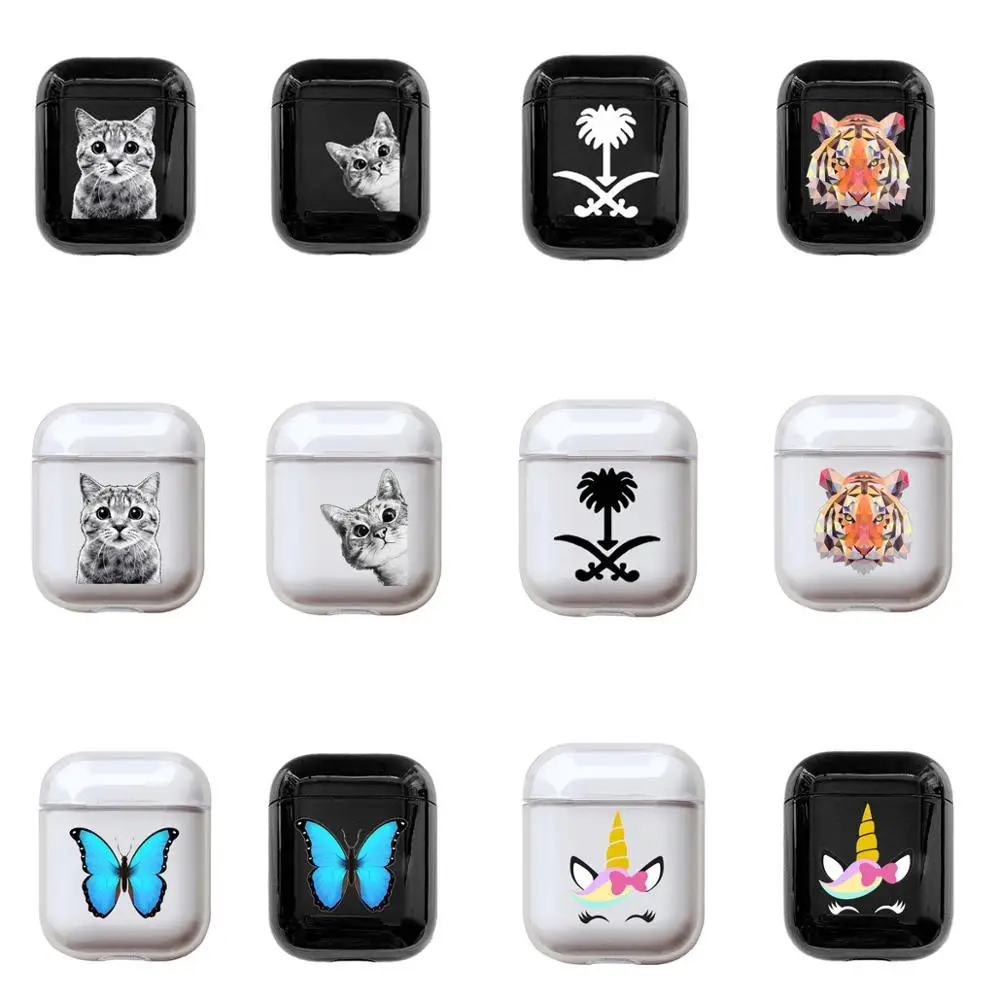 Жесткий чехол для Apple airpods 1 & 2 с тигром котом бабочкой беспроводной Bluetooth