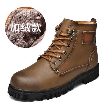 

2019 New Men Warm Winter Plush Fur Snow Boots Lace-Up Motorcycle Boots Handmade Casual Shoes botas Bota Mens Shoes chelsea TT197