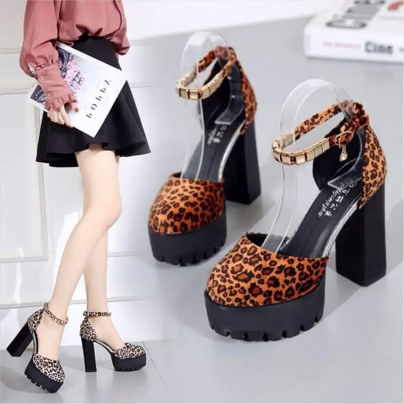 leopard chunky sandals