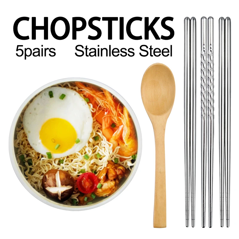 5 пар китайские палочки для еды из нержавеющей стали|square chopsticks|chopsticks metalchinese chopsticks
