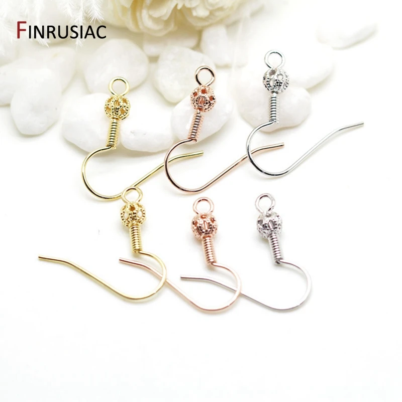 

handmade diy earrings accessories thick plated 14k real gold earring hooks findings flower ball spring silver earwire wholesale