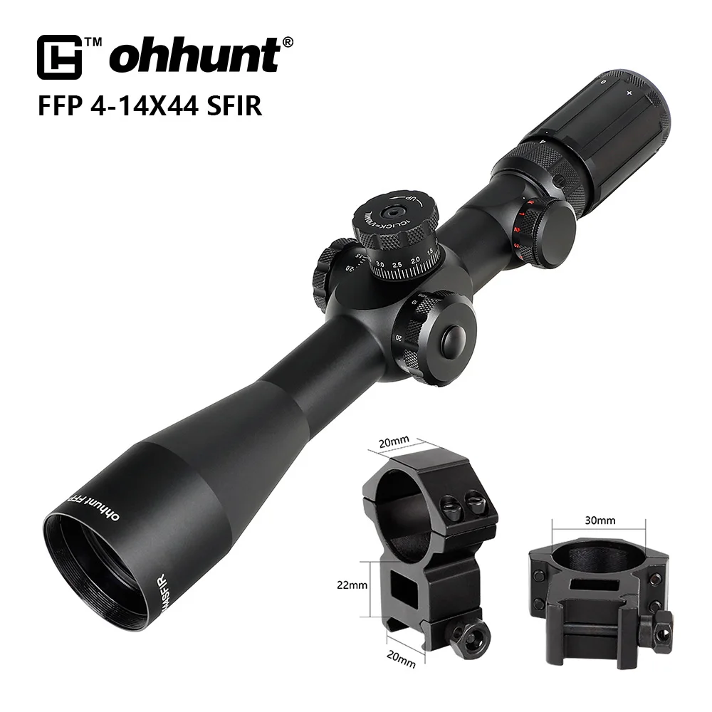 Ohhunt FFP 4-14X44 SFIR первый фокальный самолет охотничий прицел боковой Параллакс стекло гравированное сетка R \ G с подсветкой Блокировка сброса область - Цвет: High Picatinny Rings