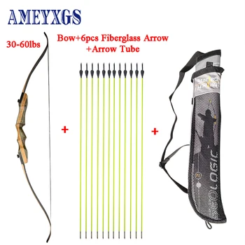 

62 Inches Archery Recurve Bow 30-60Ibs With 6 pcs Fiberglass Arrow For Hunting Shooting Practice Accessories