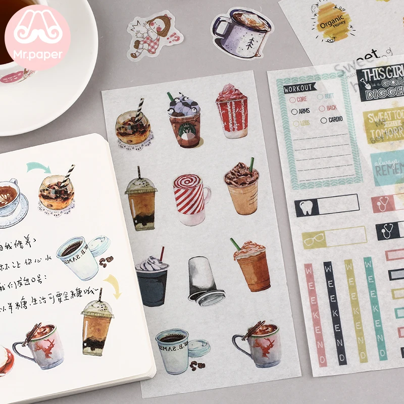 Mr. paper 24 дизайна 4 шт./лот на основе Sketchbook Deco Наклейки из бумаги васи Скрапбукинг пули журнал популярный деко постельное белье наклейки