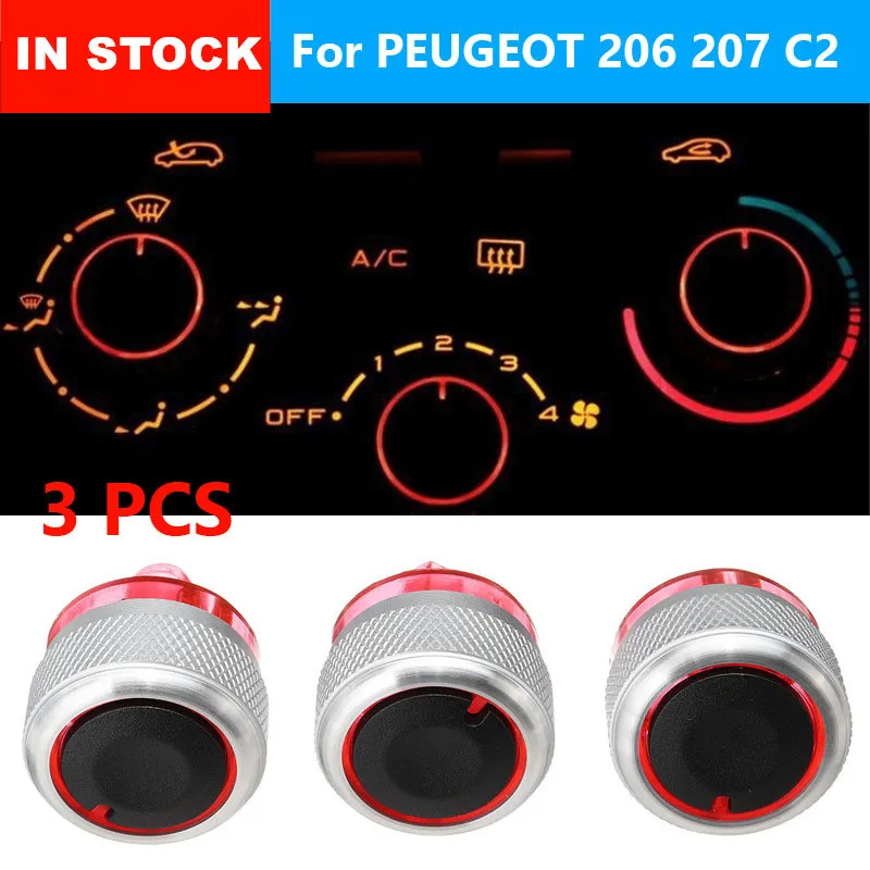 IGORW Car Knob Aluminum Car A/C Heat Air Conditioning Control Switch Knob 3Pcs For Peugeot 206 207 Citroen C2 