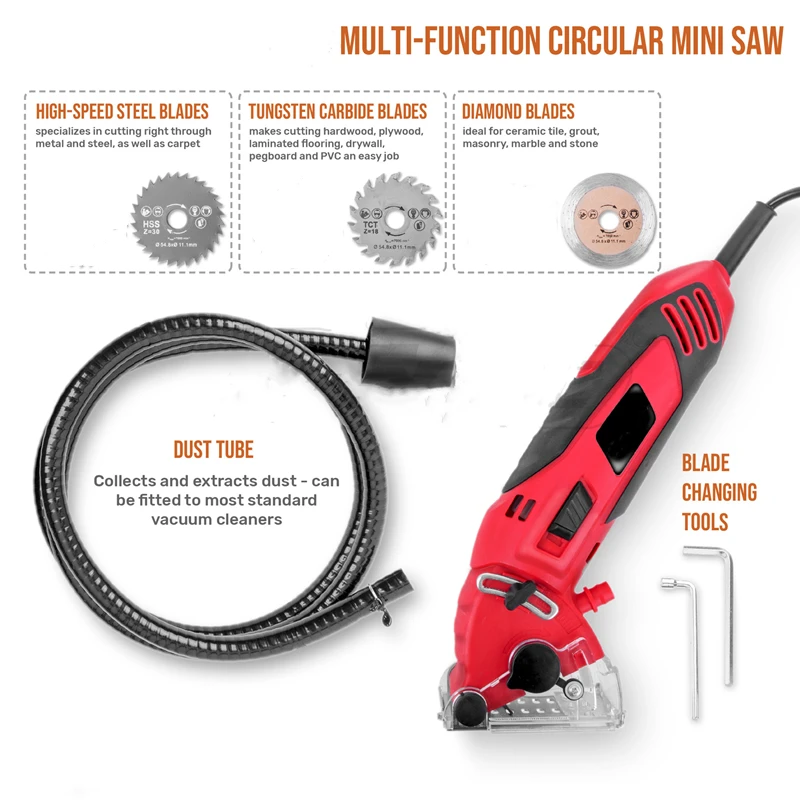 54.8mm Electric Mini Circular Saw 400W Mini Saw Hand Tool 3pcs Blades Parallel Guide Attachment Tools for Wood Saw Metal Saw