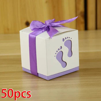 

50pcs Creative Candy Boxes Footprints Ribbon Display Birthday Party Favor Decor Storing Jewelries Accessory Mini Gift Box