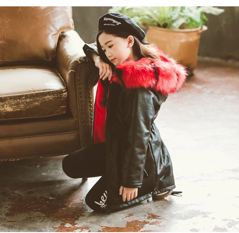 New Fashion Winter Coat Girl Warm Thickening Leather Outerwear For Girl large Fur Collar Cotton Coat Winter Jacket For Girl