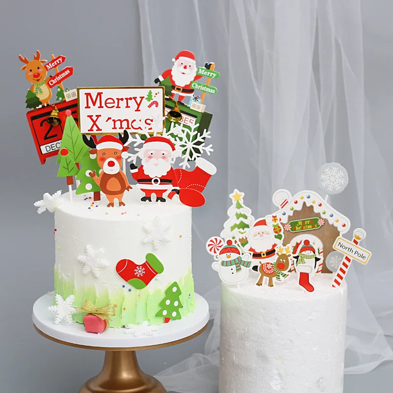 4 стиля Санта-Дерево олень торт-Снежинка Украшение Merry Топпер на Рождественский торт Детские сувениры вечерние принадлежности рождественские украшения
