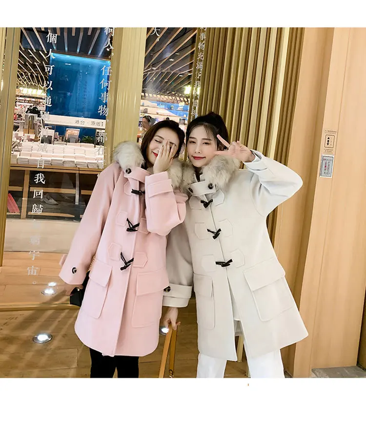 Duffle Coat Women's New Style Popular Korean-style Woolen Cloth Fall And Winter Clothes Hooded Woolen Jacket Mid-length