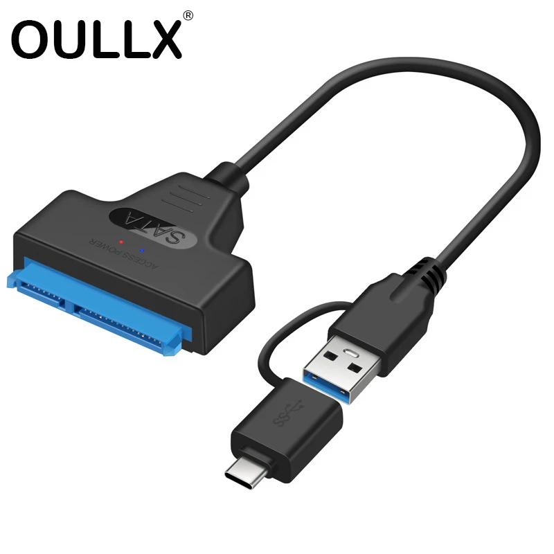 OULLX Type C USB 3.0 2in1 to SATA Cable 22pin for 2.5 Inches External SSD HDD Hard Drive 22 Pin Sata III Adapter | Компьютеры и офис