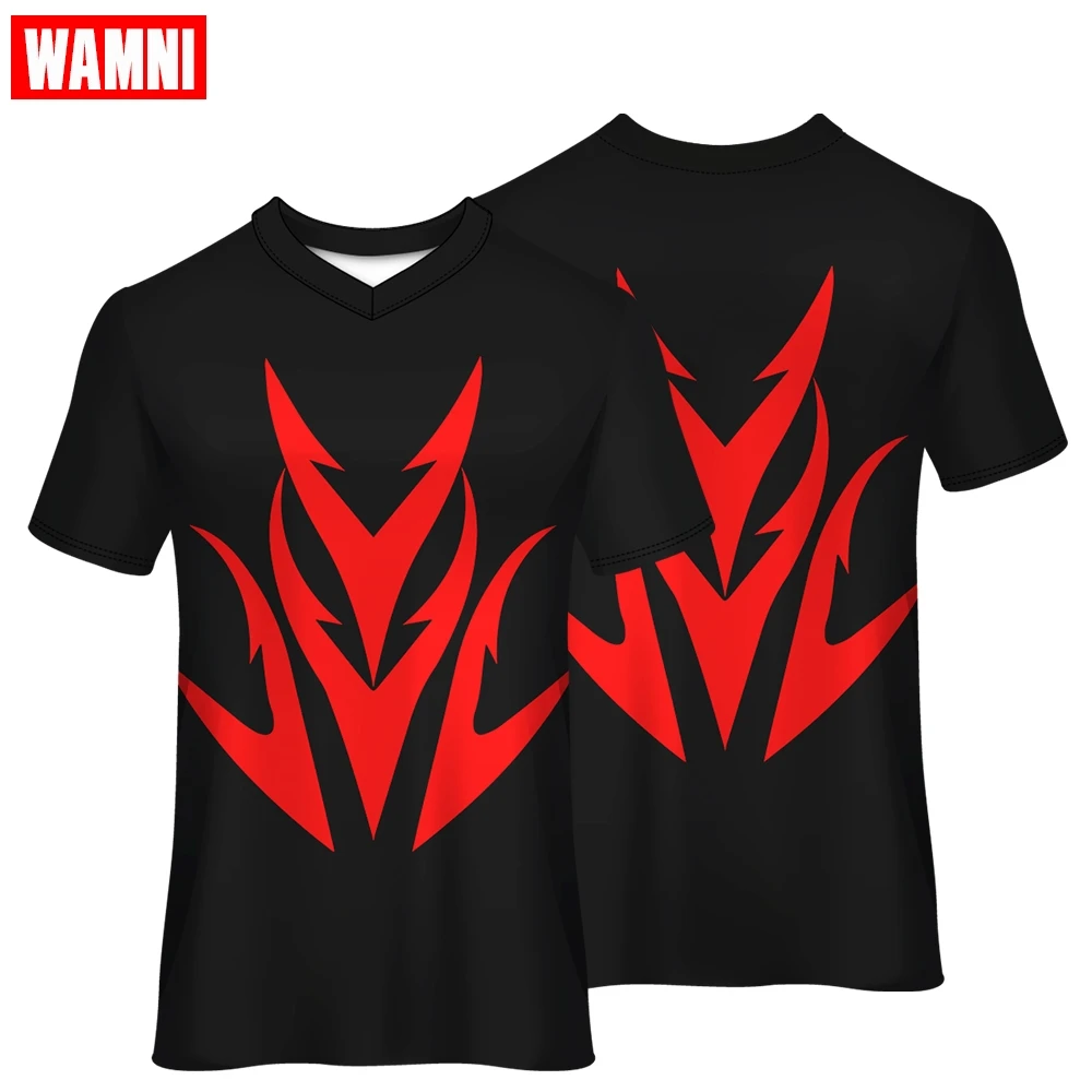 

WAMNI Man Sports Short Sleeve Tee Running T-shirt Racing Wear High Street V-Neck Top Polyester Quick drying Tshirt