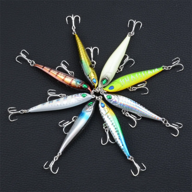 

8 Colors Hot Sale 8Pcs/lot Fake Plastic Bait Artificial Hard Baits Fishing Lure 3D Eyes Saltwater Hook Sea Fishing Folating