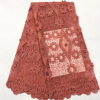 

Graceful Party Apparel Cloth 3D Appliques French Net Lace Fabric With Beads PAN14(5Yards/Lot)