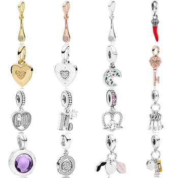 

2018 NEW 100% 925 Sterling Silver Modern Love Pendant Heart Shine Clear CZ Rose Gold Charm For Mother Gift Bracelet Jewelry Gift