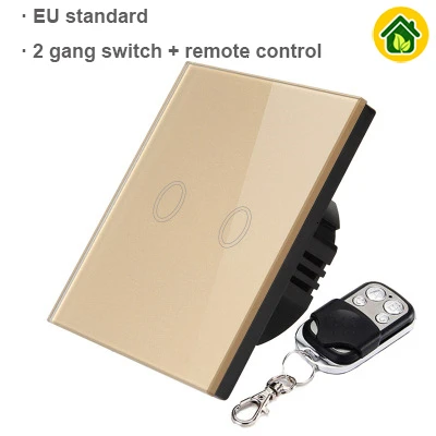 86 type EU Wall Switch Touch Switch Sensor Switch 2 Gang Smart Remote Control Luxury Crystal Glass Panel Light Waterproof