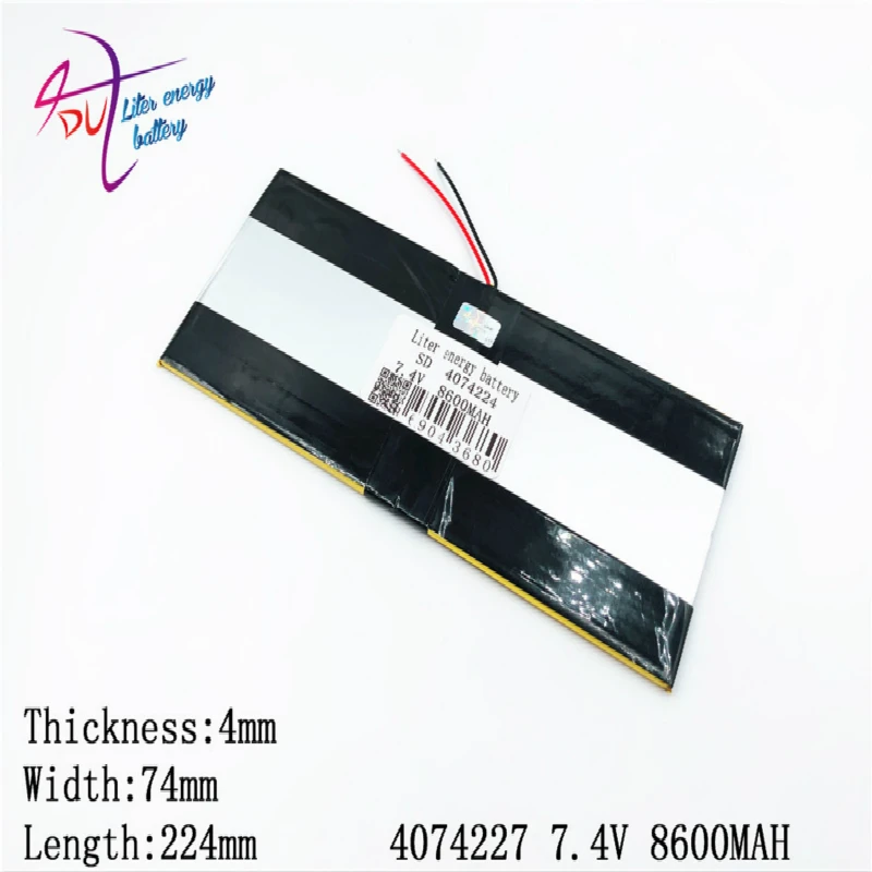 Литий ионный полимерный аккумулятор для планшетного ПК 7 4 В 8600 мАч 4074224 литровая
