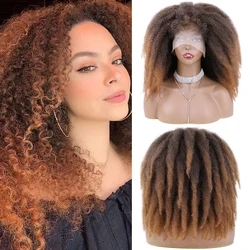 Synthtic Fluffy Lace Front Wig 14 Inch Afro Kinky Twist Hair Wig Lace Front Black Brown Blonde Marley Braids Hair Wig Lace Front