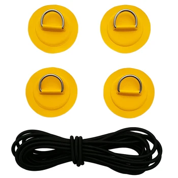 

Set 4 Replacement Stainless Steel D-Ring Patch & Black 5mm x 360cm Shock Cord for PVC Inflatable Boat SUP