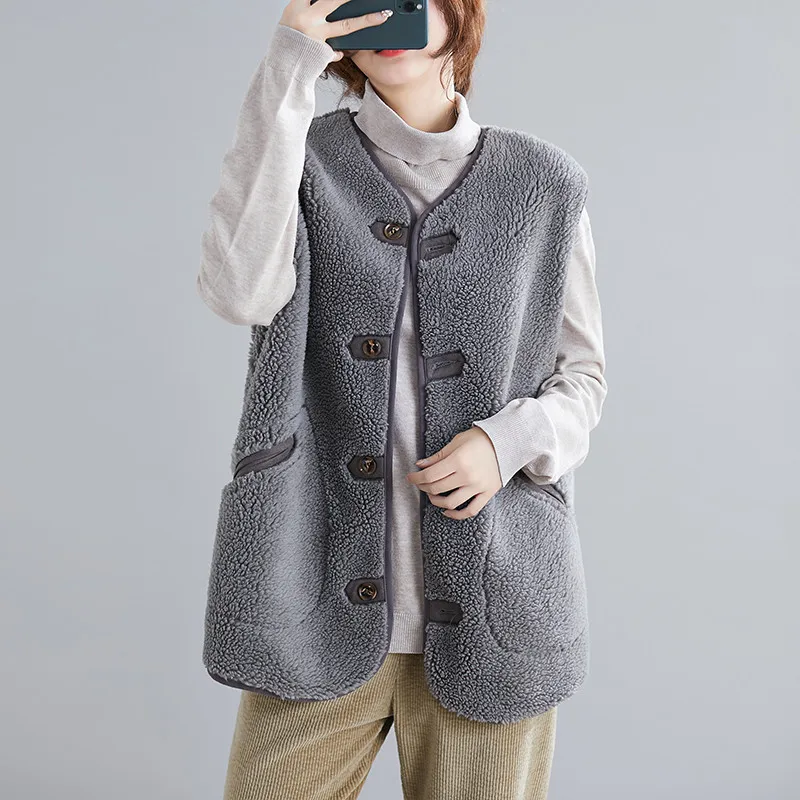 

2019 Autumn And Winter New Products Large Size Dress Lambs Wool Loose-Fit Slimming Plush Reversible Deerskin Velvet Waistcoat Co