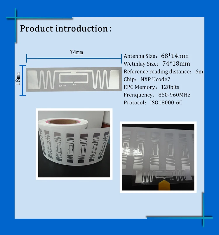 RFID наклейка UHF NXP Ucode7 чип AZ-H7 инкрустация 900 915 868 МГц 860-960 МГц Higgs3 EPCC1G2 6C смарт-карты Пассивные RFID метки этикетка