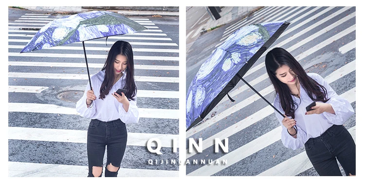 New Van Gogh Oil Painting Umbrella Rain Women Brand Paraguas Creative Arts Parasol Female Sun And Rain Umbrellas