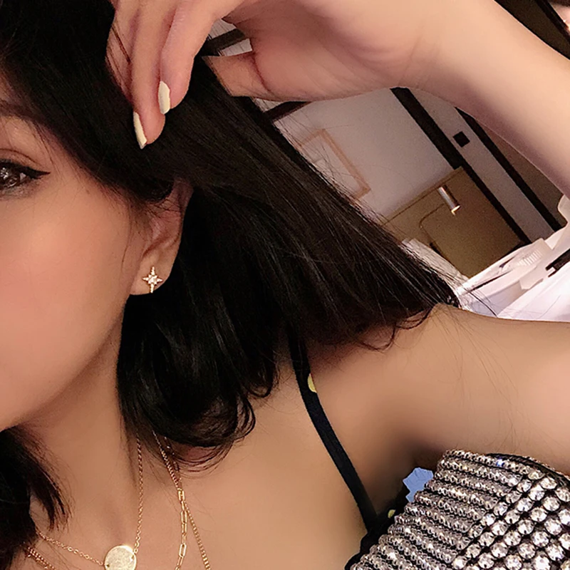 Peri'sBox Gold Zircon Asymmetrical Stud Earrings Dainty CZ Stone Starburst Earrings Chain Wrap Minimalist Earrings for Women
