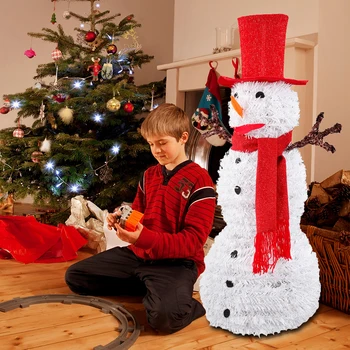 

Collapsible Tinsel Christmas Tree Snowman With Hat Removable Hands And Scarf Easy-Assembly Reusable Artificial Glittery 2020