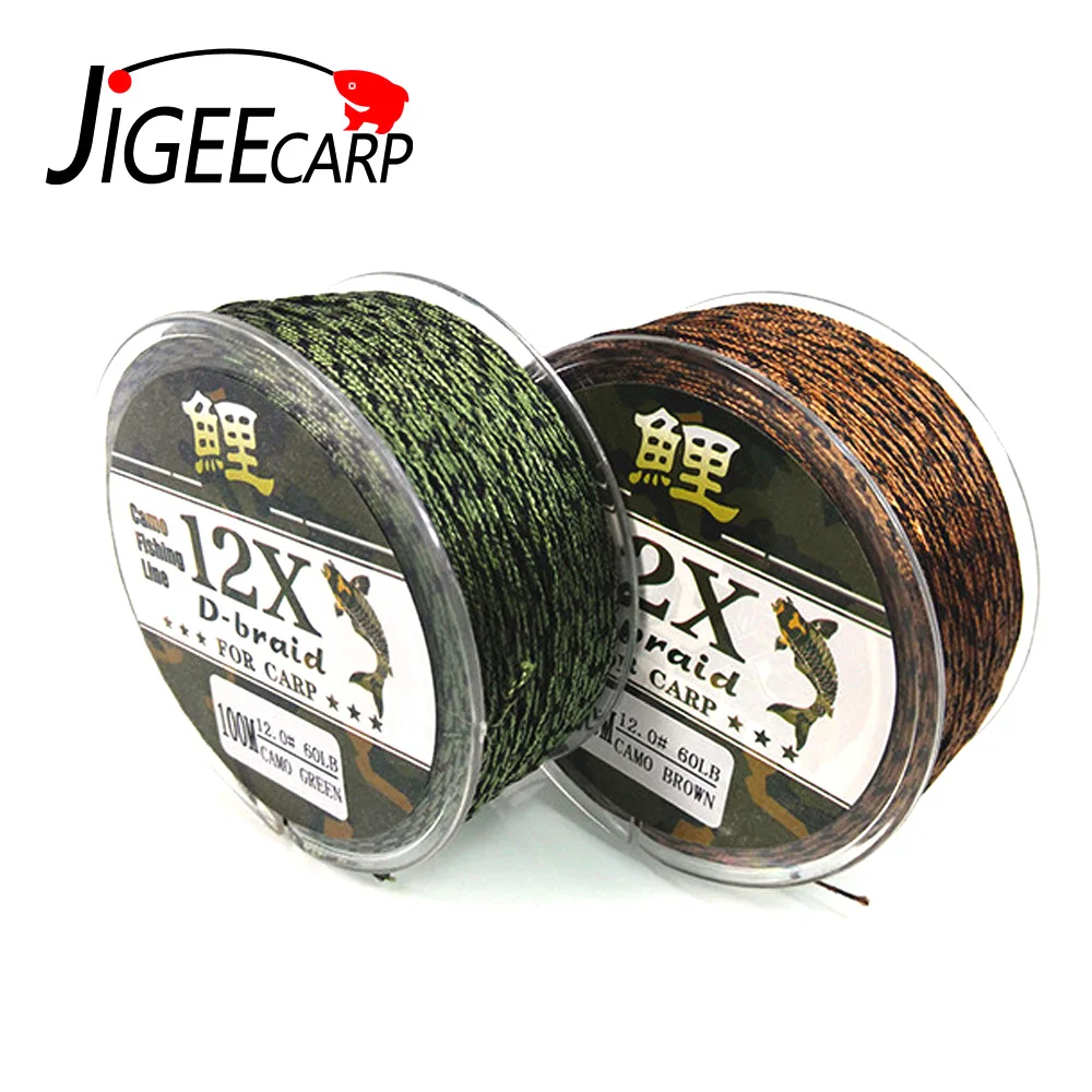Рыболовная леска JIGEECARP 50 м/100 м плетеная для ловли карпа коричневая зеленая