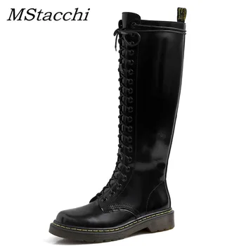 

MStacchi Women Knee High Boots Woman Fashion Cross-Tied Knee High Boots Mujer Autumn Winter Snow Boots Ladies Motorcycle Shoes