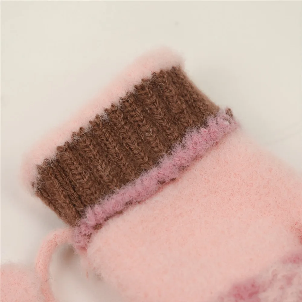 New Style Children Gloves Boys&Girls Cat Claw Style Double Thickening Warm Rope Full Finger Mittens Kids Winter Knitted Gloves