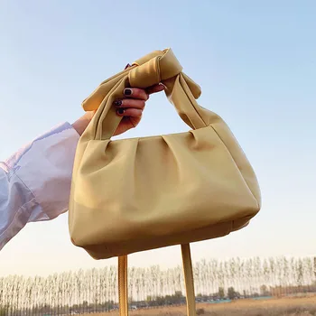 

2020 summer new women's bag PU Bucket Bow Ruched Fashion Shoulder Bags handbag Korean ladylike purses and handbags