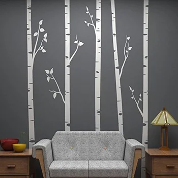 

244cm tall Unique 5 Birch Trees With Branches Huge Size Wall Stickers for Kids Room Nursery Baby Wall Decals Customize Color 641