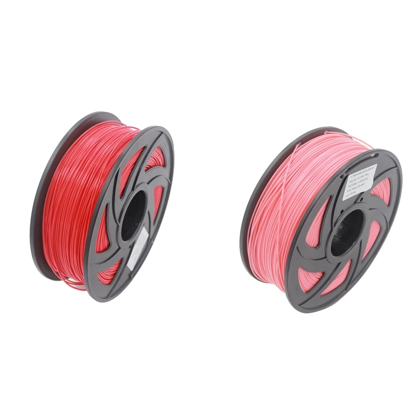 

2Pcs Pla Filament 3D Printer Material Pla Filament 1.75mm Diameter Printing Material Supply 3D Printers 1Kg(2.2Lb)/ Spool(Red&Pi