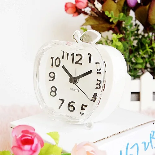 Yiwu Straight Hair New Style Crystal Apple Modeling Clock with Night Light Export Products 6672b