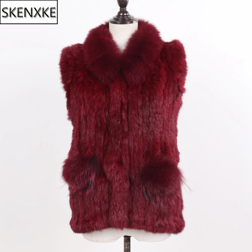 

100% Natural Rabbit Fur Vest For Women Knitted Fashion Real Rabbit Fur Gilets Winter Lady Warm Genuine Fur Waistcoats Wholesale
