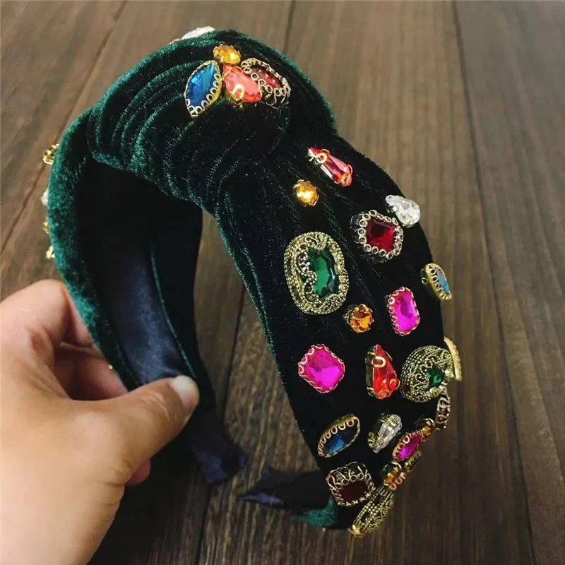 2021 New Design Handmade Retro Baroque Rhinestone Crystal Headbands For Women Cloth Hairband High Quality Headwear For Party