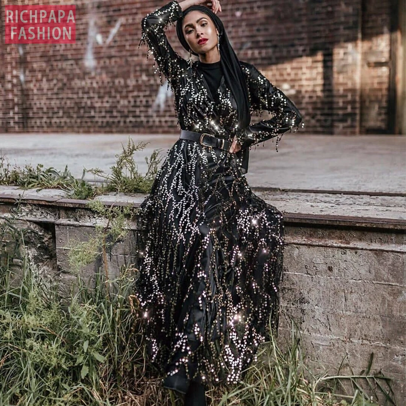 Sequin abaya турецкие платья Хиджаб мусульманское платье Дубай Абая для женщин Кафтан